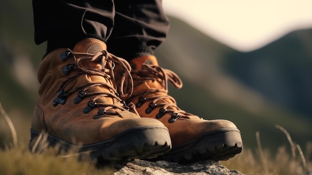 Wanderschuhe Nahaufnahme eines Bergsteigers Generative KI