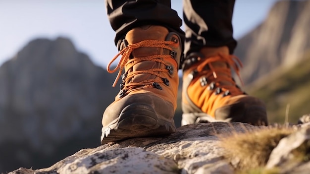 Wanderschuhe Nahaufnahme eines Bergsteigers Generative KI