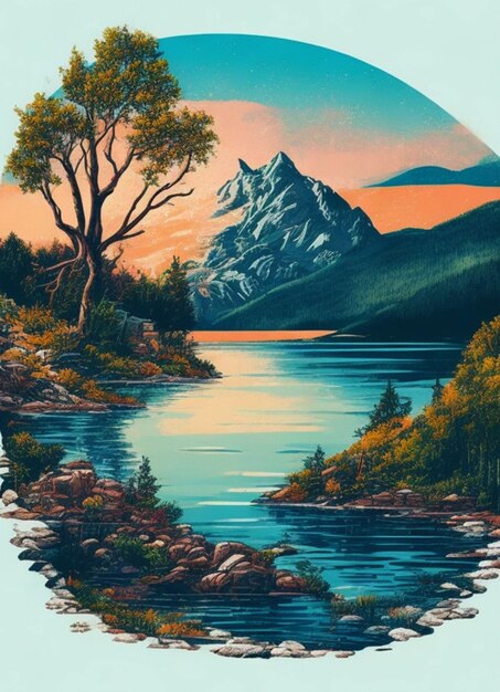 Wandtapetenillustration mit Berglandschaft