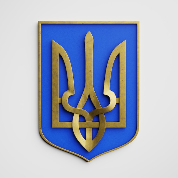 Foto wappen der ukraine goldener dreizack symbol des staates der ukraine 3d-render