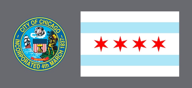 Wappen und Flagge der US-Stadt Chicago Hintergrund für Designer