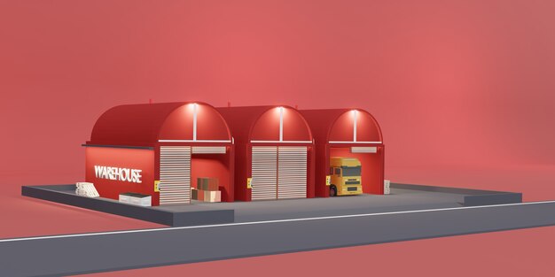 Warehouse Logistic Modern Warehouse Cartoon store ilustração 3D