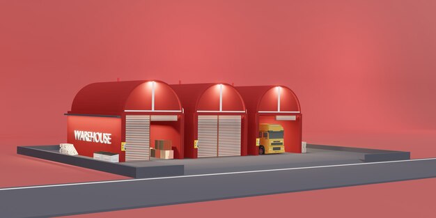 Warehouse logistic modern warehouse cartoon store ilustração 3d