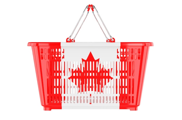 Warenkorb mit kanadischer Flagge Warenkorb oder Kaufkraftkonzept 3D-Rendering