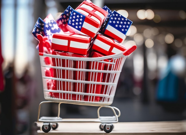 Foto warenkorb mit usa-flagge