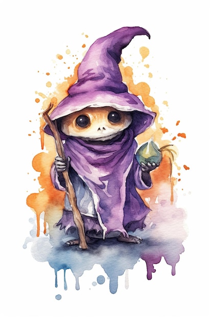 Warlock dark watercolor clipart isolado no fundo branco com Generative AI