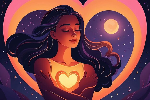 Warm SelfLove Glow Flachvektor-Illustration der Umarmung von sich selbst