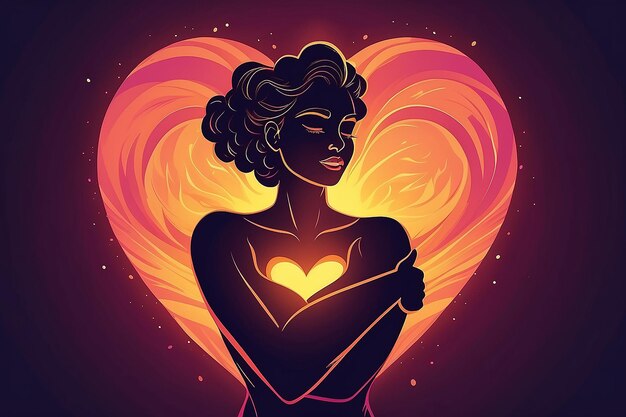 Warm SelfLove Glow Flachvektor-Illustration der Umarmung von sich selbst