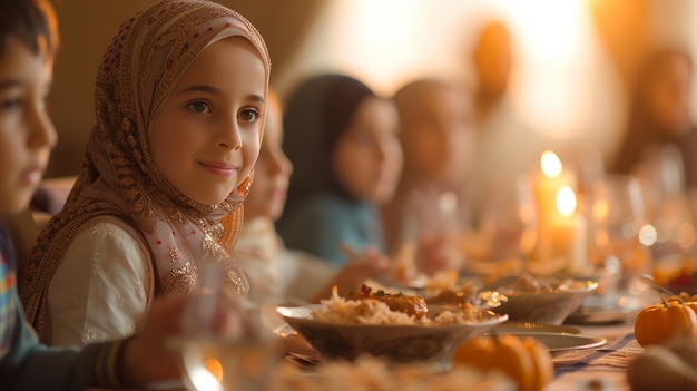 Foto warme bilder von familien und freunden, die zum abendessen zusammenkommen, um ihr fasten zu brechen