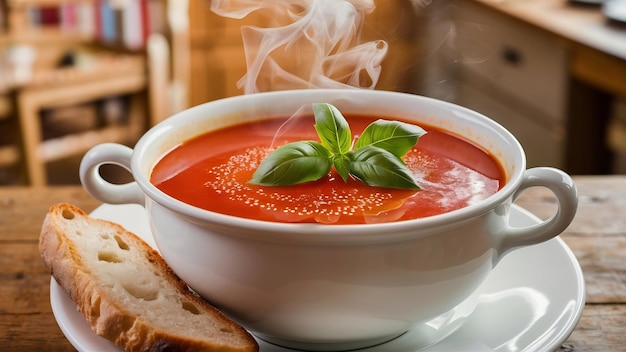 Foto warme tomatensuppe in einer schüssel