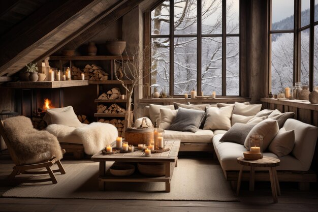 Warme Winter-Wohnzimmer-Holzdekoration-Inspirationsideen