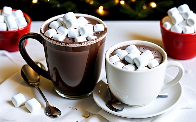 Warme Winterfreuden, heiße Schokolade mit Schneemann-Marshmallows, ein gemütlicher Leckerbissen für die Jahreszeit