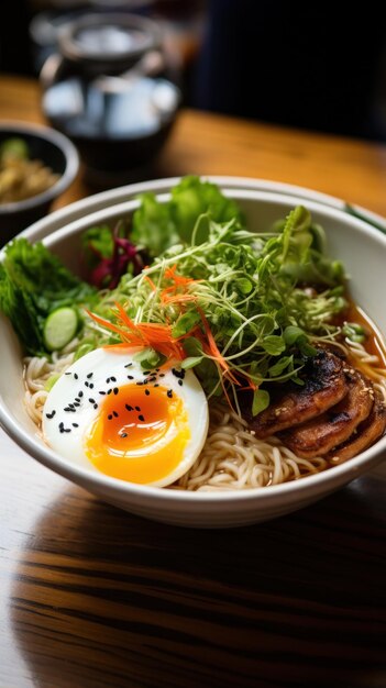 Warme, wohltuende, aromatische Nudelsuppe mit Ramen in Perfektion