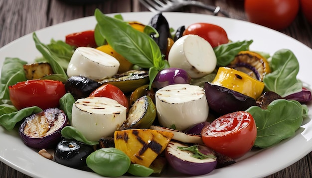 Warmer Salat mit gegrilltem Gemüse und Mozzarella
