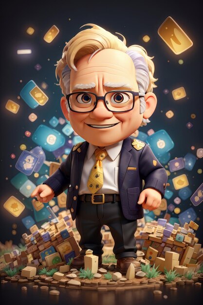 Warren Buffet fantasía salpicaduras de dinero y oro.