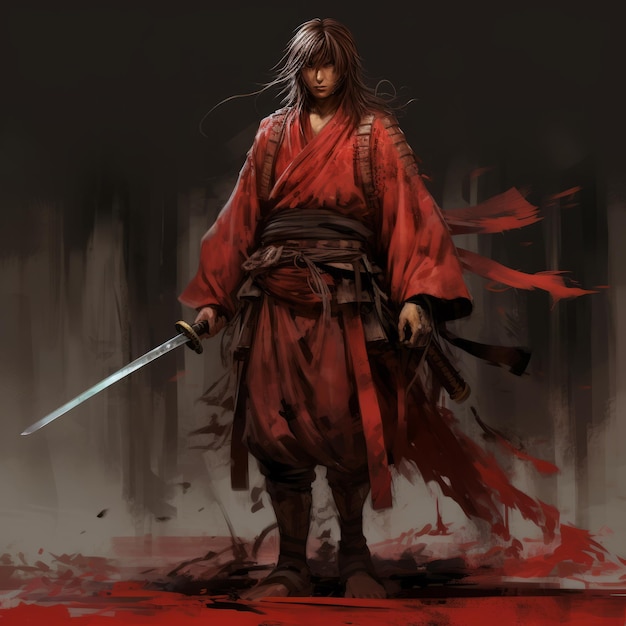 Foto warrior unleashed el poderoso samurai de cuerpo completo kenshin himura de rurouni kenshin anime