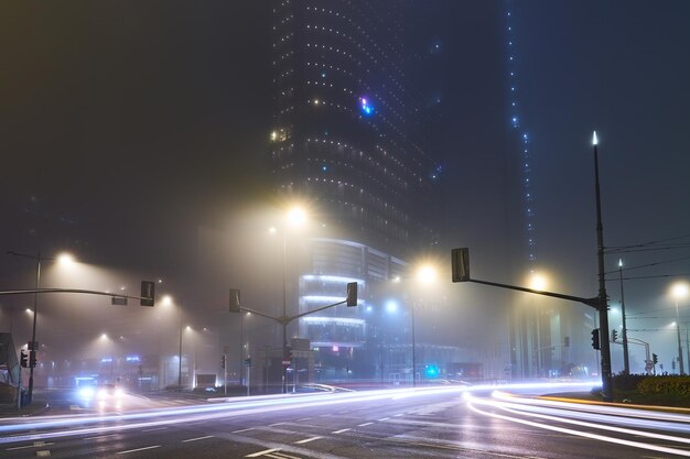 Warschau, Polen, 22. Oktober 2023 Nachtleben in Europa Die Stadt ist im Nebel