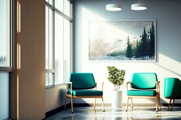 Wartebereich mit bequemen Stühlen in der modernen Klinik- oder Krankenhausrezeption