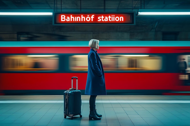 Foto warten auf den zug ein moment am bahnhof