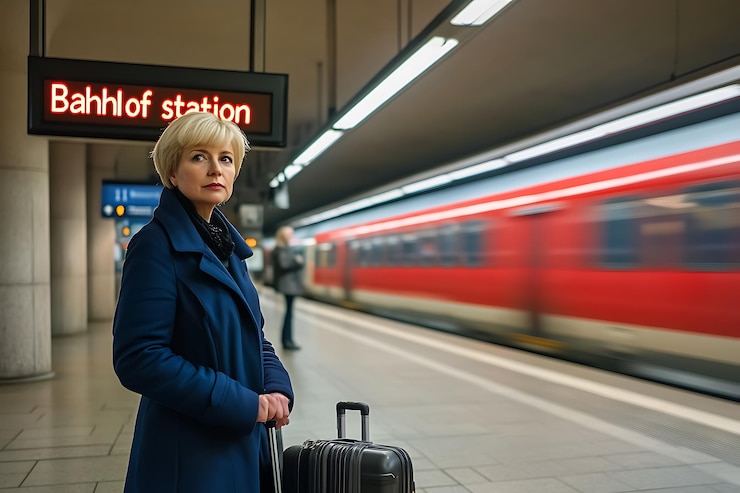 Foto warten auf den zug ein moment am bahnhof