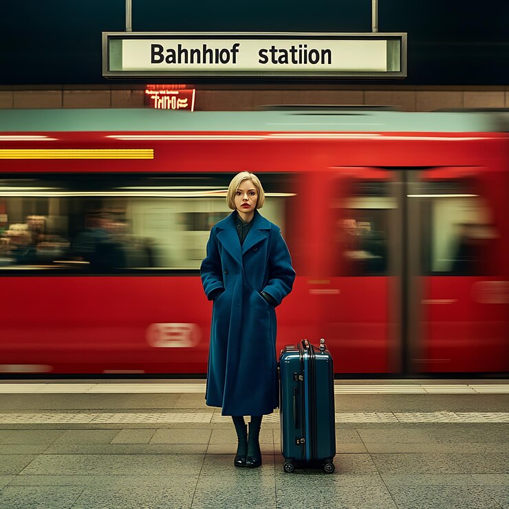 Foto warten auf den zug ein moment am bahnhof