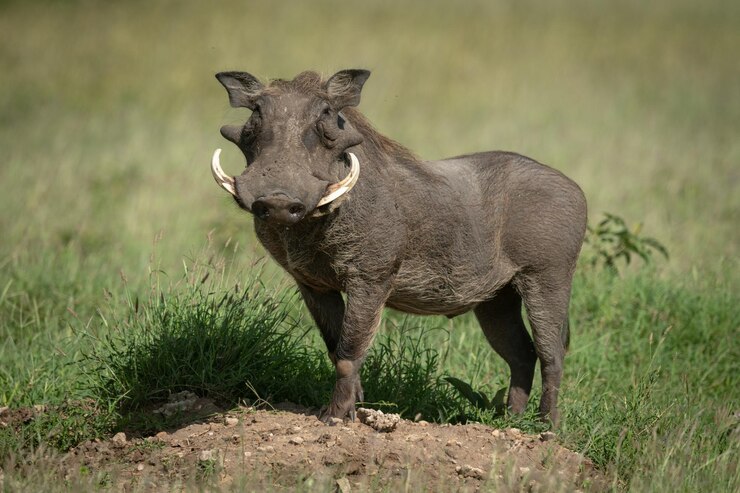 Foto warthog comum está em câmera de observação de montículo