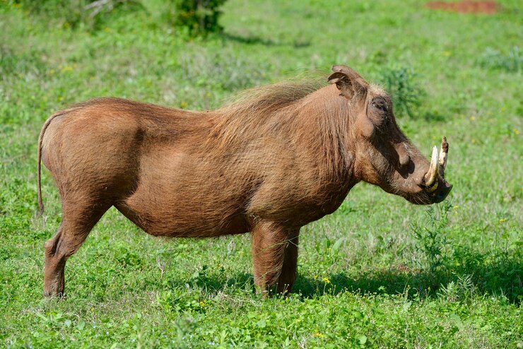 Foto warthog em pé no campo