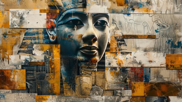 Wasch- und Collage-Tinte Fusion Zarte Tintewaschereien verschmelzen mit texturierten Collage-Elementen visuell dynamische Zusammensetzung, die die Mysterien des alten Ägyptens hervorruft
