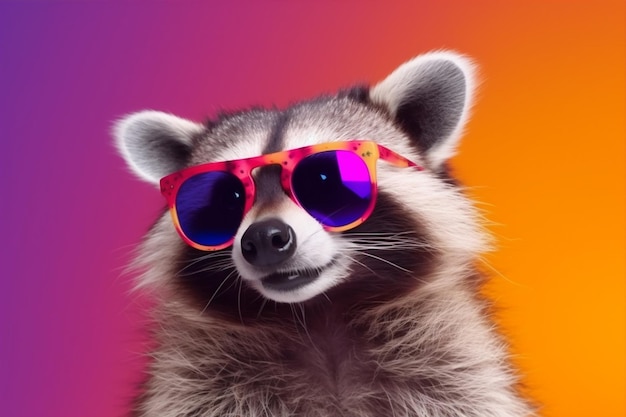 Waschbär Hintergrund Haustier Porträt Musik Spaß Party Jungtier Brille Unterhaltung Generative KI