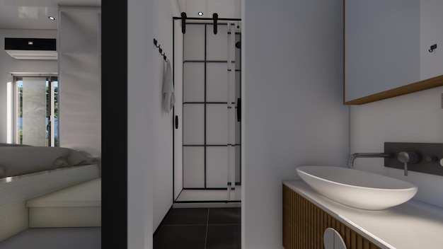 Waschbecken-Design in Schlafzimmer und Toilette 3D-Darstellung