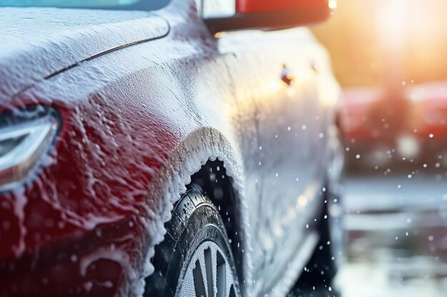 Waschen von Autos mit Schaum auf der Waschmaschine