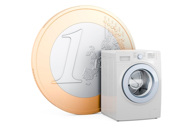 Waschmaschine mit Euro-Münze 3D-Rendering