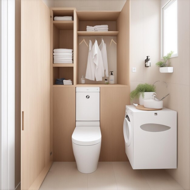 Waschzimmer mit minimalistischer Holztoilette