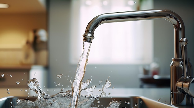 Foto wasser aus einem küchenhahn