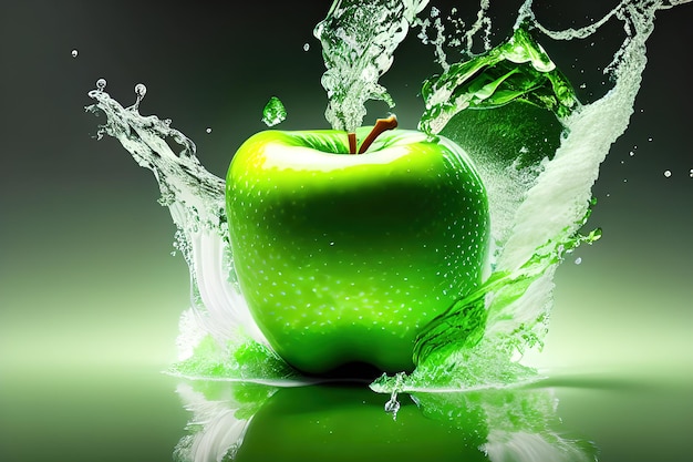 Wasser, das auf frischem grünem Apfelhintergrund spritzt