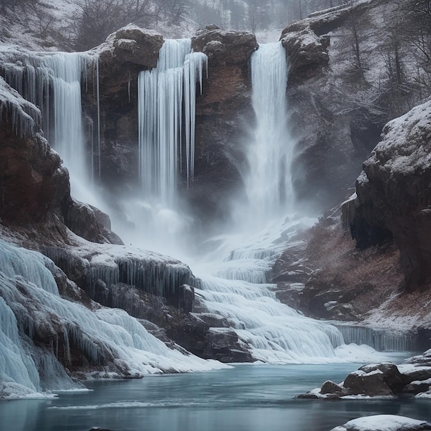 Wasser fällt auf die Berge Ai generatives HD 8K-Hintergrundbild Stockfotografisches Bild