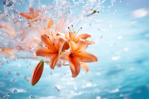 Wasser mit Blumen, Lilien, Tigerweiß