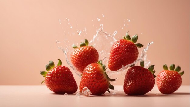 Wasser spritzt auf Erdbeeren Foto