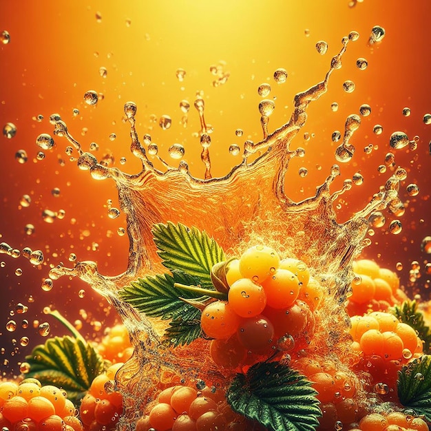 Wasser spritzt und zerquetscht auf frischen Cloudberry-Orange-Gradienten-Hintergründen