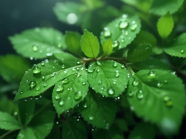 Wasser tropft auf grünes Blatt