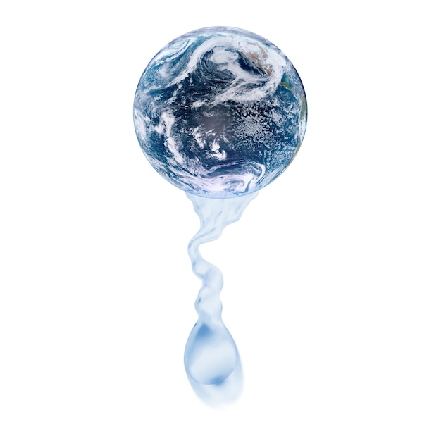 Wasser tropft vom Weltmangel an Wasserkonzept auf Weiß. Elemente dieses Bildes, bereitgestellt von der NASA.