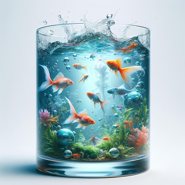 Foto wasser und fische in einem fantasie-flachglas