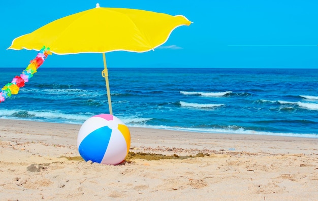 Wasserball und hawaiianische Halskette am Meer