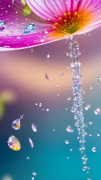 Wasserblasen fallen aus einer violetten Blume