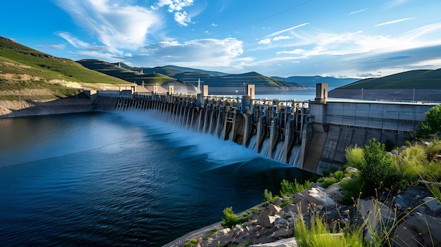 Wasserdamm von oben aus erneuerbare Energie Luftlandschaft