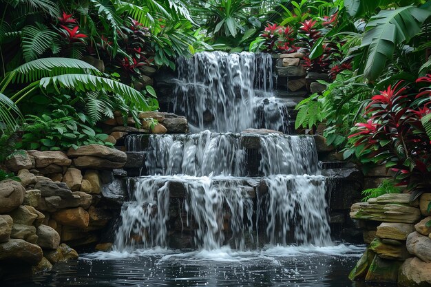 Foto wasserfall im tropischen garten