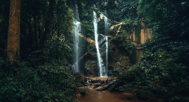 Wasserfall im tropischen Wald in der Regenzeit