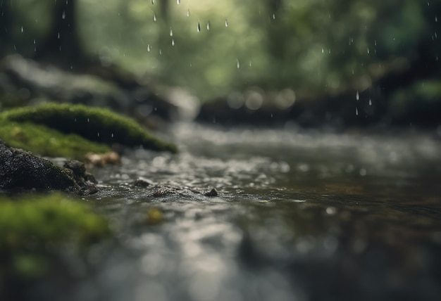 Wasserfall im Wald an einem regnerischen Tag