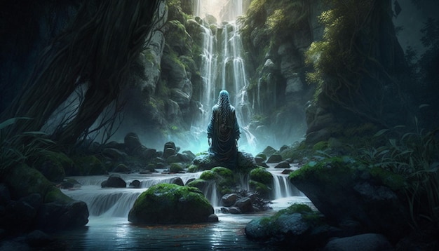 Wasserfall im Wald, Meditationstapete