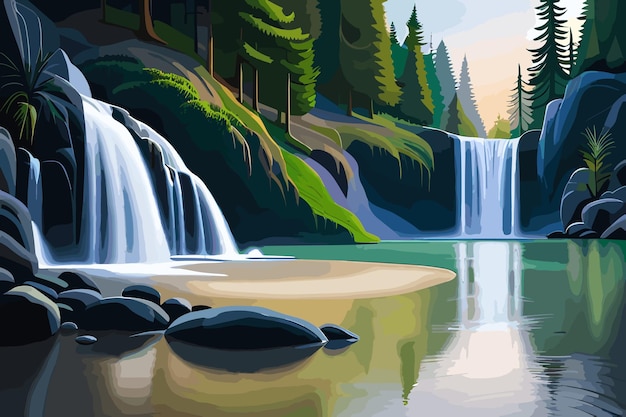 Wasserfall im Wald Vektorillustration eines Wasserfalls im Wald